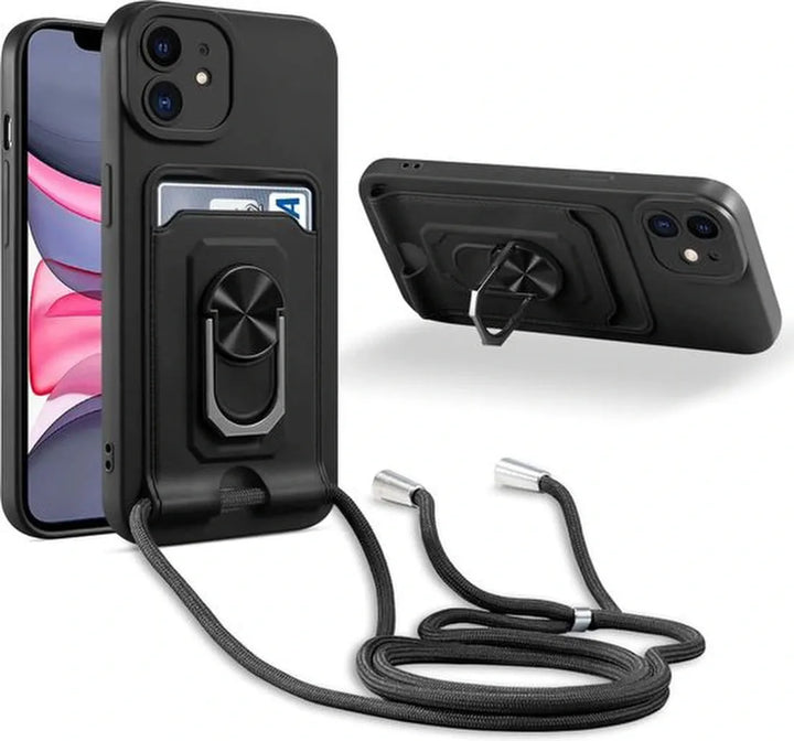 iPhone 11 Pro Hoesjes – Crossbody Siliconen Backcover – Koord – Schokbestendig – Zwart-Ilumina Benelux