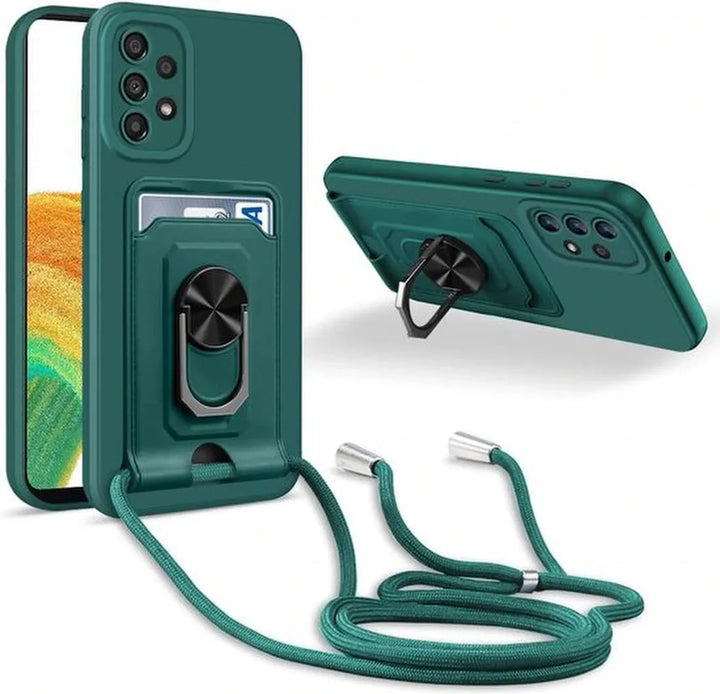 Samsung Galaxy A53 5G Hoesjes – Crossbody Siliconen Backcover – Pasjeshouder – Groen-Ilumina Benelux
