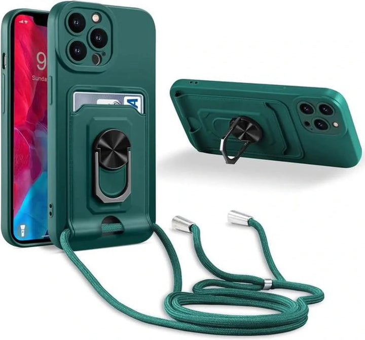 iPhone 12 Pro Max Hoesjes – Crossbody Siliconen Backcover met Koord – Schokbestendig – Groen-Ilumina Benelux