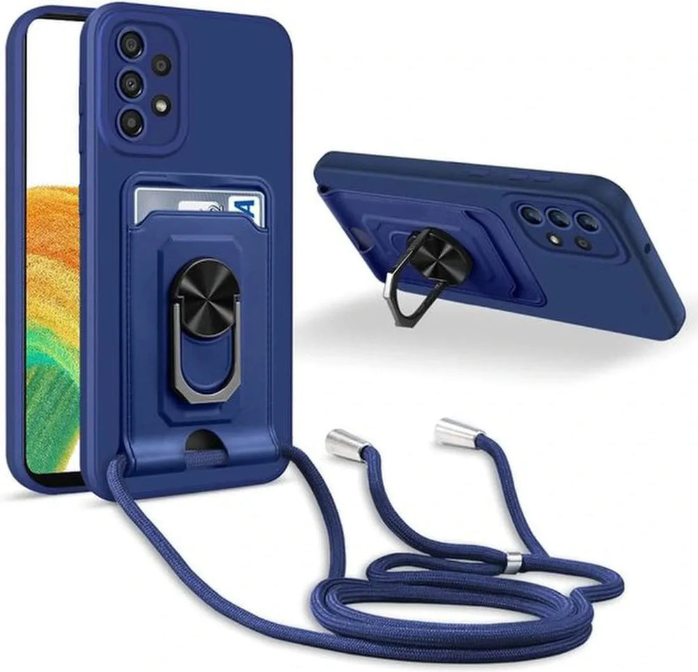Samsung Galaxy A53 5G Hoesjes – Crossbody Koord – Siliconen Backcover – Kaarthouder – Blauw-Ilumina Benelux