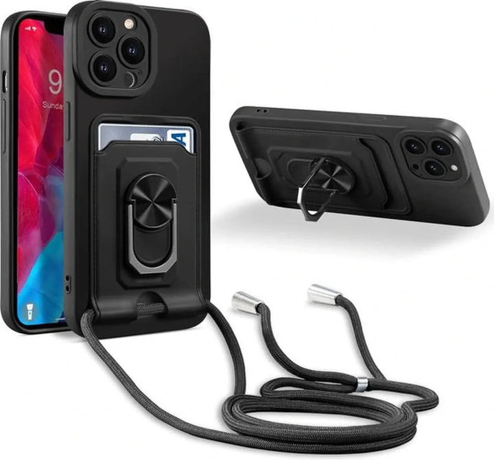 iPhone 13 Pro Hoesjes – Crossbody Siliconen Backcover – Koord – Schokbestendig – Zwart-Ilumina Benelux