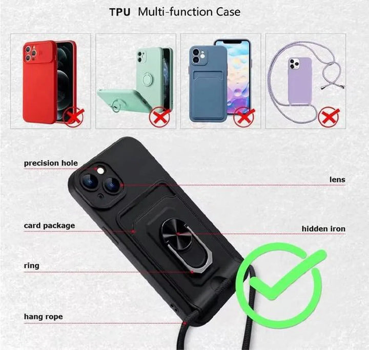 iPhone 13 Pro Hoesjes – Crossbody Siliconen Backcover – Koord – Schokbestendig – Zwart-Ilumina Benelux