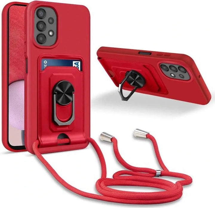 Samsung Galaxy A13 5G Hoesjes – Crossbody Koord – Siliconen Backcover – Pasjeshouder – Rood-Ilumina Benelux