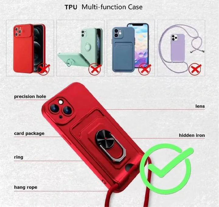 Samsung Galaxy A13 5G Hoesjes – Crossbody Koord – Siliconen Backcover – Pasjeshouder – Rood-Ilumina Benelux