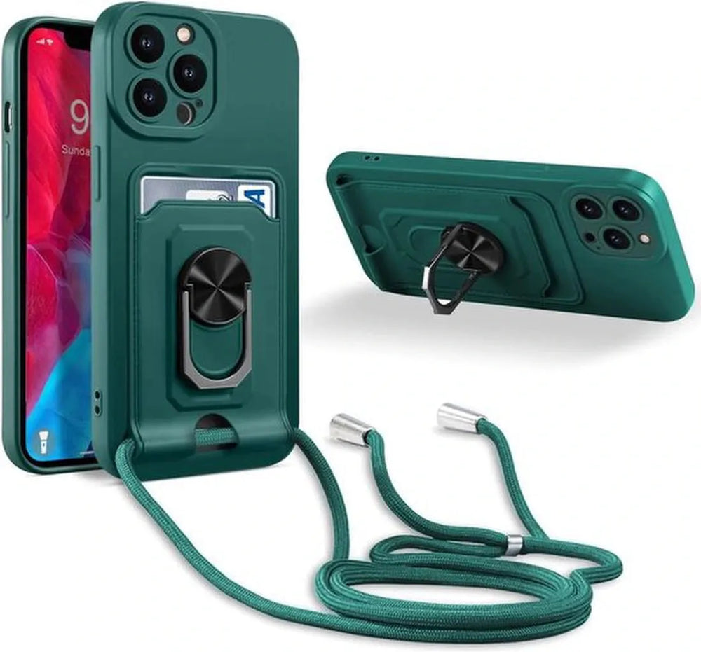 iPhone 12 Pro Hoesjes – Siliconen Backcover met Koord – Crossbody – Schokbestendig – Groen-Ilumina Benelux