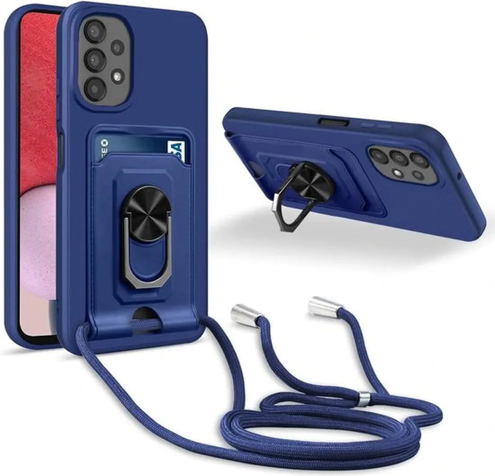 Samsung Galaxy A13 5G Hoesjes – Crossbody – Siliconen Backcover – Pasjeshouder – Blauw-Ilumina Benelux