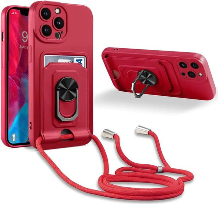 iPhone 13 Hoesjes – Siliconen Backcover met Koord – Crossbody – Schokbestendig – Rood-Ilumina Benelux