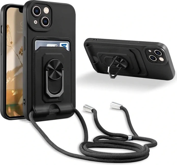 iPhone 12 Pro Max Hoesjes – Crossbody Siliconen Backcover met Koord – Schokbestendig – Zwart-Ilumina Benelux