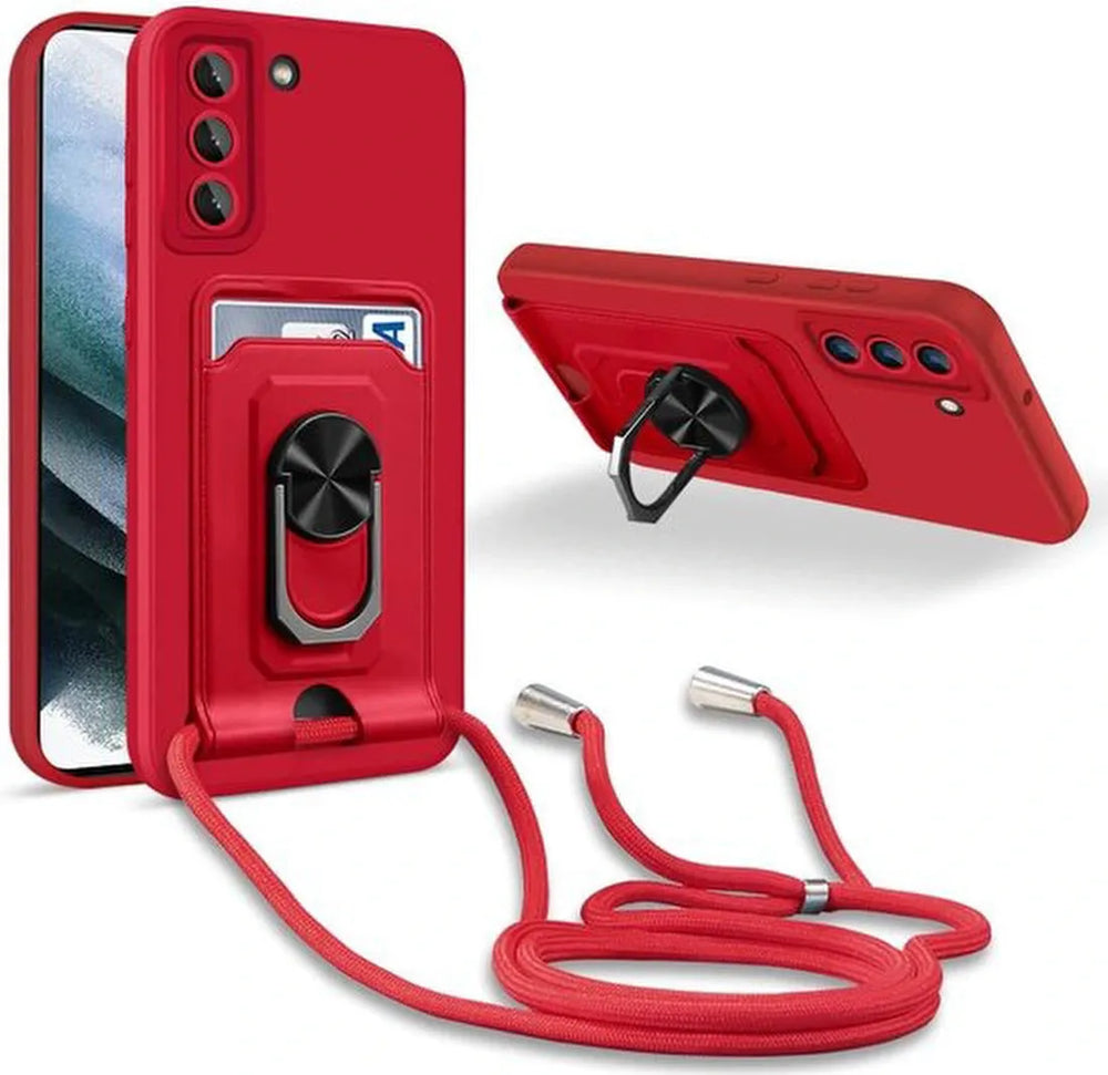 Samsung Galaxy S21 Plus Hoesjes – Crossbody Portemonnee – Siliconen Backcover – Pasjeshouder – Rood-Ilumina Benelux