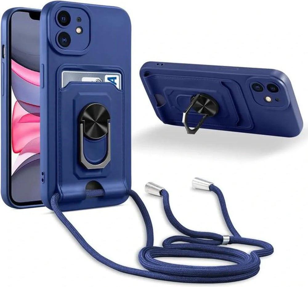 iPhone 11 Hoesjes – Crossbody Siliconen Backcover – Koord – Schokbestendig – Blauw-Ilumina Benelux