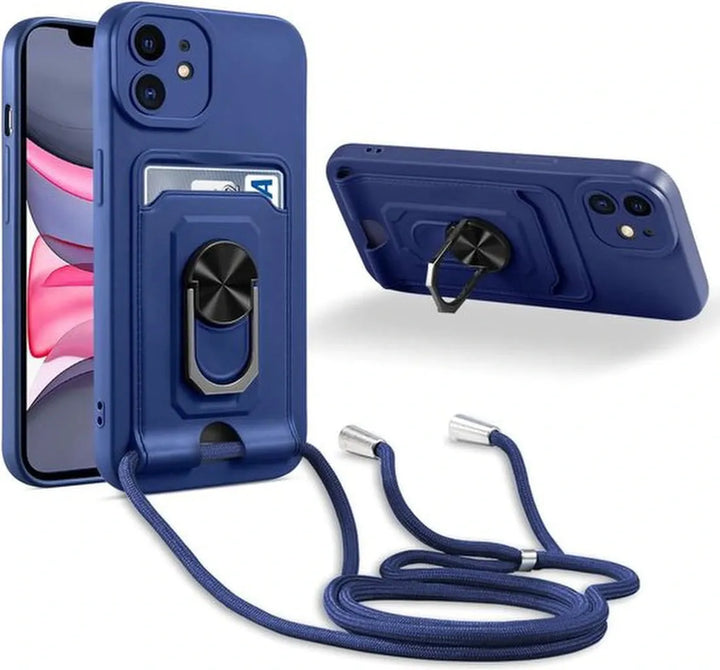iPhone 11 Hoesjes – Crossbody Siliconen Backcover – Koord – Schokbestendig – Blauw-Ilumina Benelux