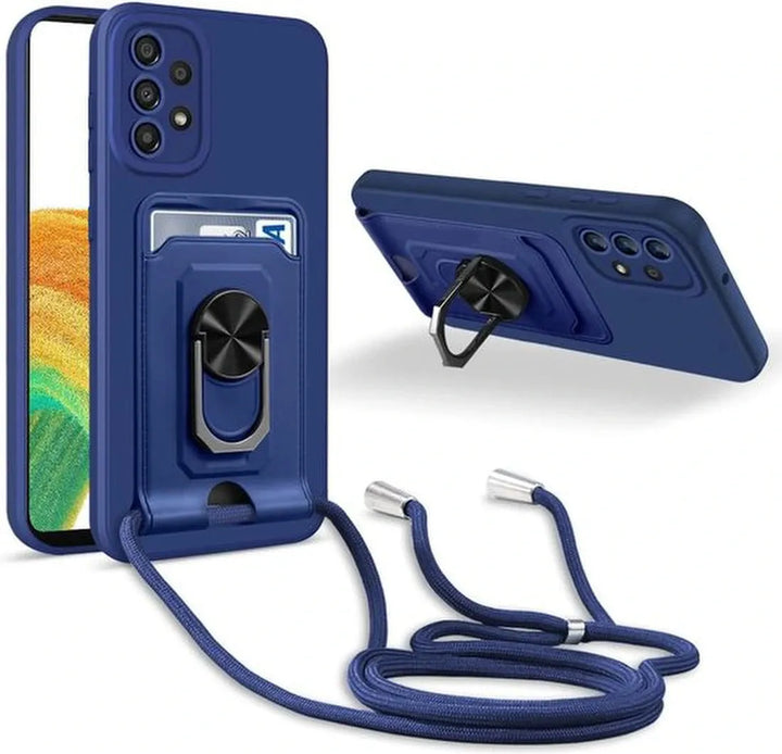 Samsung Galaxy A73 5G Hoesjes – Crossbody Koord – Siliconen Backcover – Kaarthouder – Blauw-Ilumina Benelux
