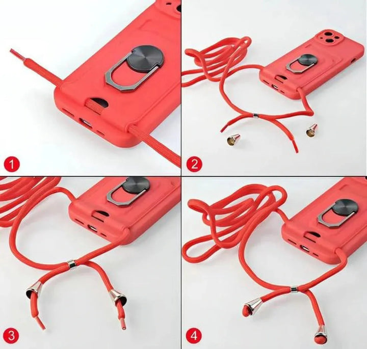 iPhone 12 Hoesjes – Siliconen Backcover met Koord – Crossbody – Schokbestendig – Rood-Ilumina Benelux