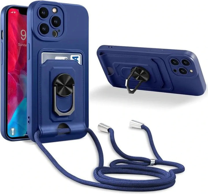 iPhone 12 Hoesjes – Crossbody Siliconen Backcover met Koord – Schokbestendig – Blauw-Ilumina Benelux