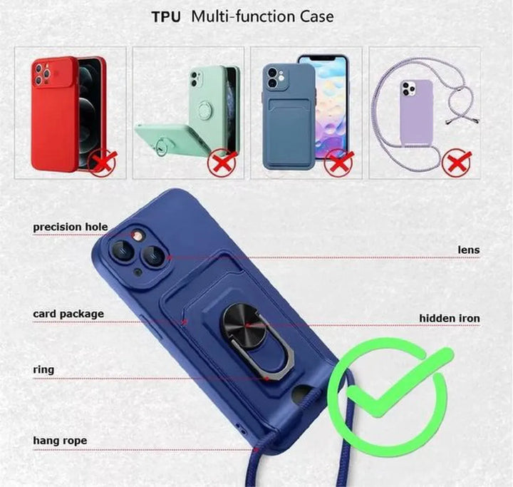 iPhone 12 Hoesjes – Crossbody Siliconen Backcover met Koord – Schokbestendig – Blauw-Ilumina Benelux