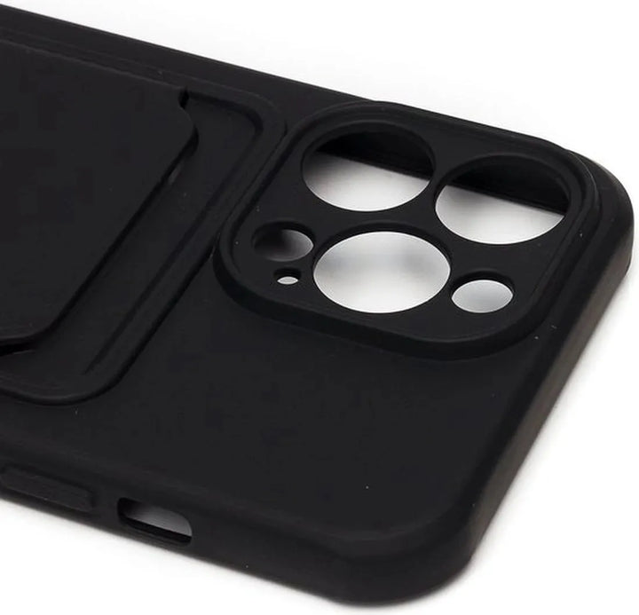 iPhone 13 Mini Hoesjes – Siliconen Backcover – Push-Pull Pasjeshouder – Zwart-Ilumina Benelux