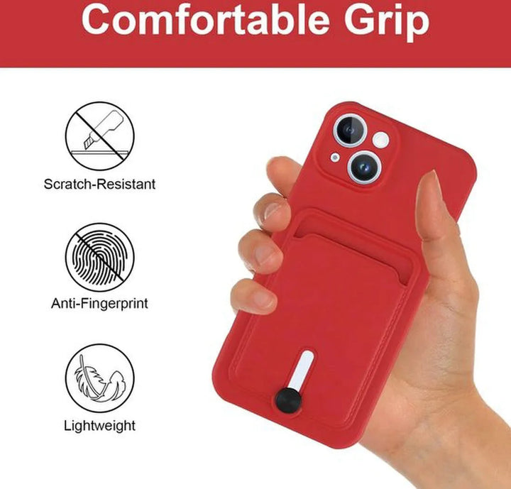 iPhone 13 Mini Hoesjes – Siliconen Backcover – Push-Pull Pasjeshouder – Rood-Ilumina Benelux