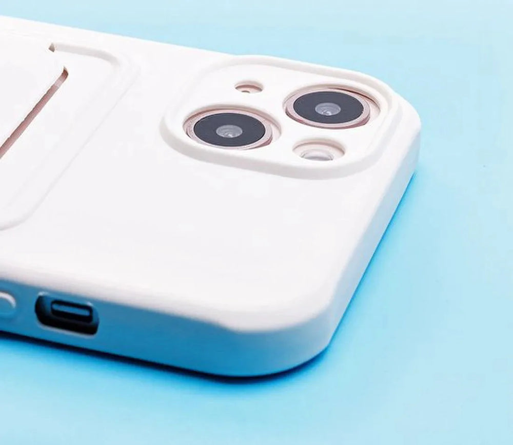 iPhone 13 Mini Hoesjes – Siliconen Backcover – Push-Pull Pasjeshouder – Wit-Ilumina Benelux