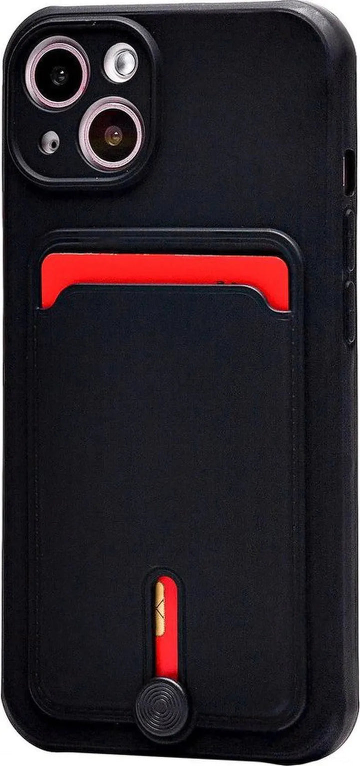 iPhone 12 Pro Max Hoesjes – Siliconen Backcover – Push-Pull Pasjeshouder – Zwart-Ilumina Benelux