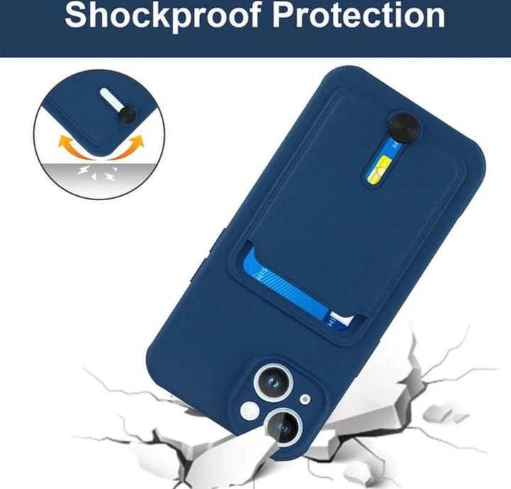 iPhone 12 Pro Max Hoesjes – Siliconen Backcover – Push-Pull Pasjeshouder – Blauw-Ilumina Benelux