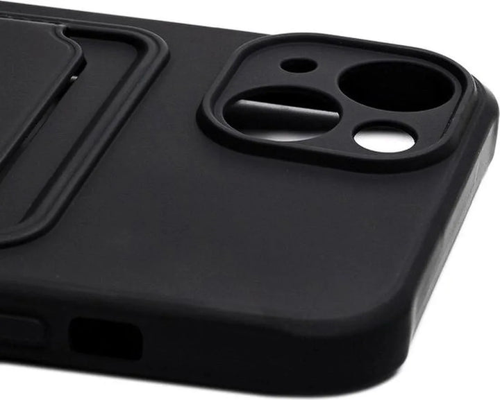 iPhone 12 Pro Hoesjes – Siliconen Backcover – Push-Pull Pasjeshouder – Zwart-Ilumina Benelux