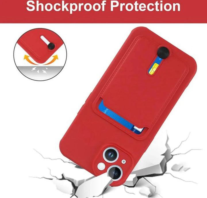 iPhone 12 Pro Hoesjes – Siliconen Backcover – Push-Pull Pasjeshouder – Rood-Ilumina Benelux