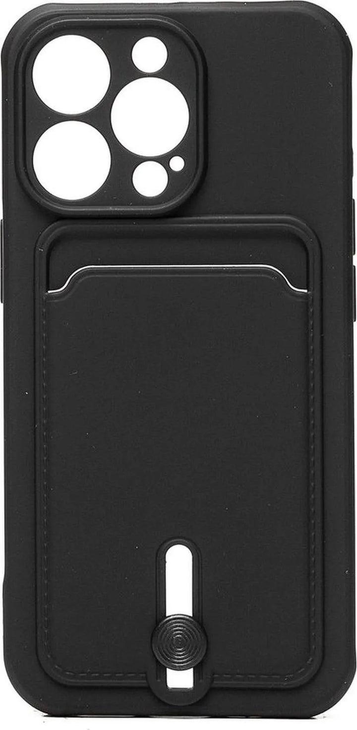 iPhone 12 Hoesjes – Siliconen Backcover – Push-Pull Pasjeshouder – Zwart-Ilumina Benelux