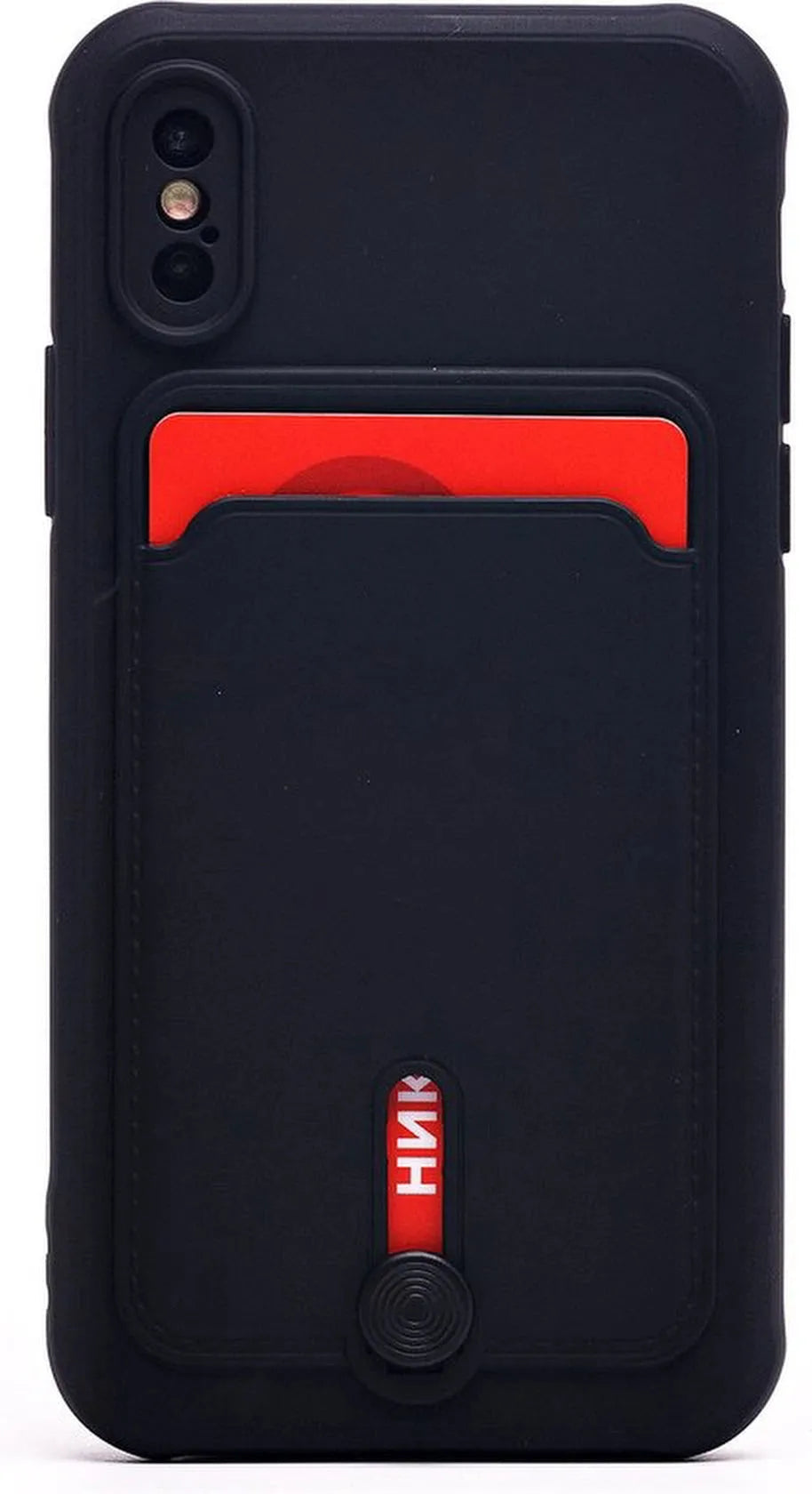 iPhone X / XS Hoesjes – Siliconen Backcover – Push-Pull Pasjeshouder – Zwart-Ilumina Benelux