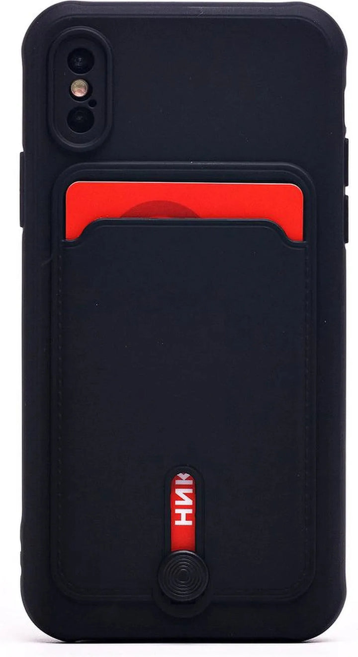 iPhone X / XS Hoesjes – Siliconen Backcover – Push-Pull Pasjeshouder – Zwart-Ilumina Benelux