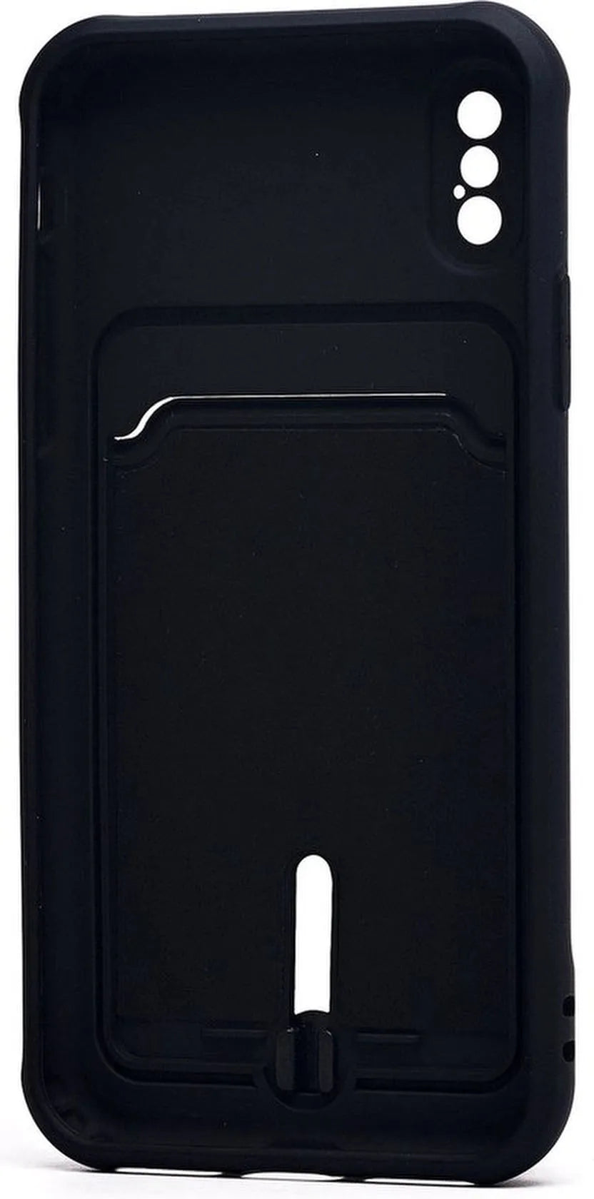 iPhone X / XS Hoesjes – Siliconen Backcover – Push-Pull Pasjeshouder – Zwart-Ilumina Benelux