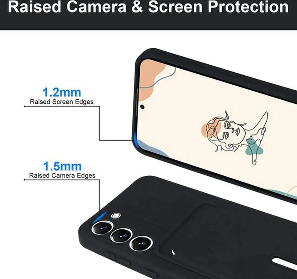 Samsung Galaxy S21 FE Hoesjes – Siliconen Backcover – Push-Pull Pasjeshouder – Zwart-Ilumina Benelux