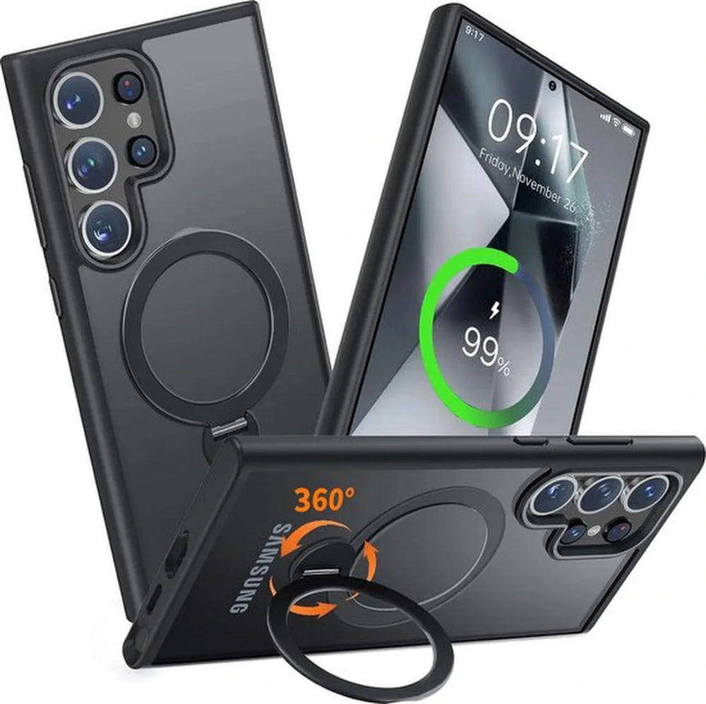 Samsung Galaxy S24 Ultra Hoesjes – Backcover met MagSafe Magneet – Draadloos Opladen – Beschermhoes met Magnetische Ring – Zwart-Ilumina Benelux