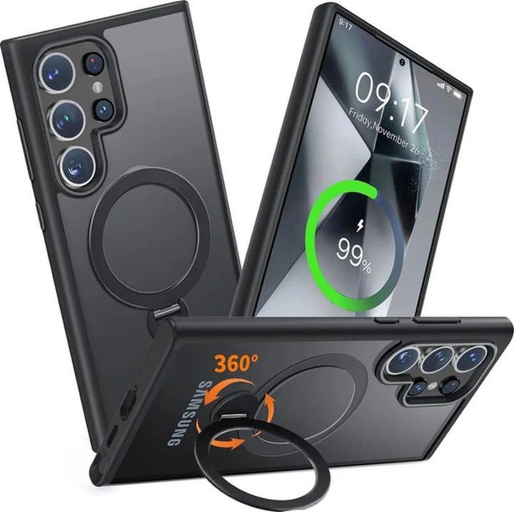 Samsung Galaxy S24 Ultra Hoesjes – Backcover met MagSafe Magneet – Draadloos Opladen – Beschermhoes met Magnetische Ring – Zwart-Ilumina Benelux