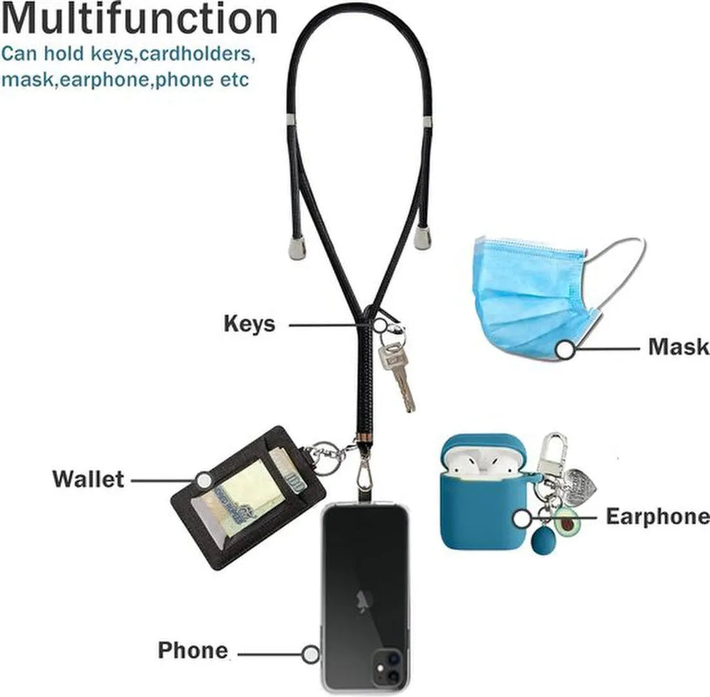 Telefoonkoord Universeel – Telefoonketting voor Smartphone – Verstelbaar Koord – Handsfree Draagband – Zwart-Telefoonkoord-Ilumina Benelux