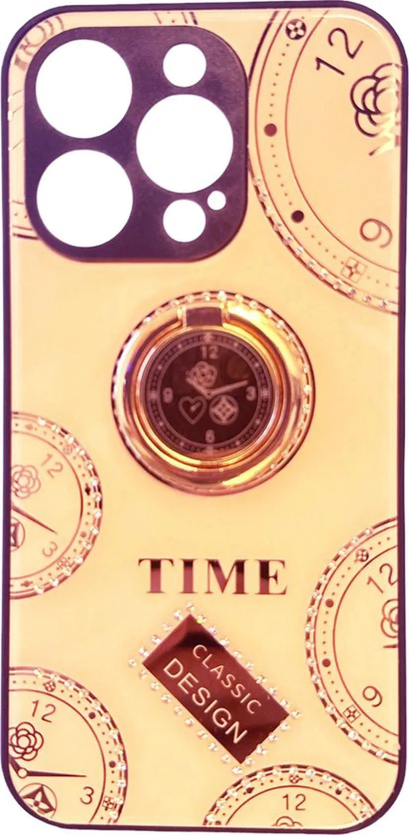 iPhone 12 Pro Max Hoesjes – Backcover met Ring – Klokdesign met Steentjes – Roségoud-Ilumina Benelux