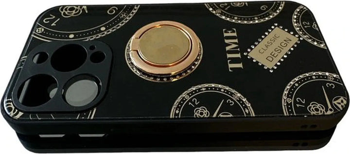 iPhone 11 Pro Hoesjes – Ringhouder Backcover – Klokdesign met Strass – Zwart-Ilumina Benelux
