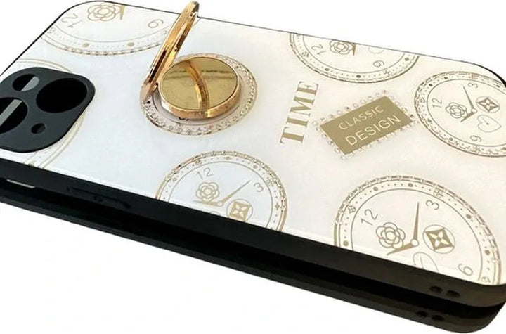 iPhone 11 Pro Hoesjes – Ringhouder Backcover – Klokdesign met Steentjes – Wit-Ilumina Benelux