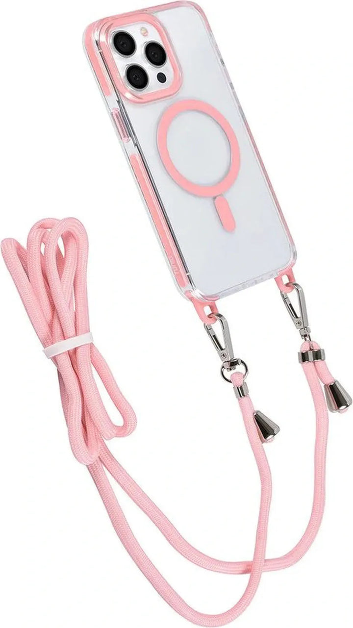 iPhone 15 Pro Max Hoesjes – MagSafe Backcover – Hoes met Koord – Roze-Ilumina Benelux