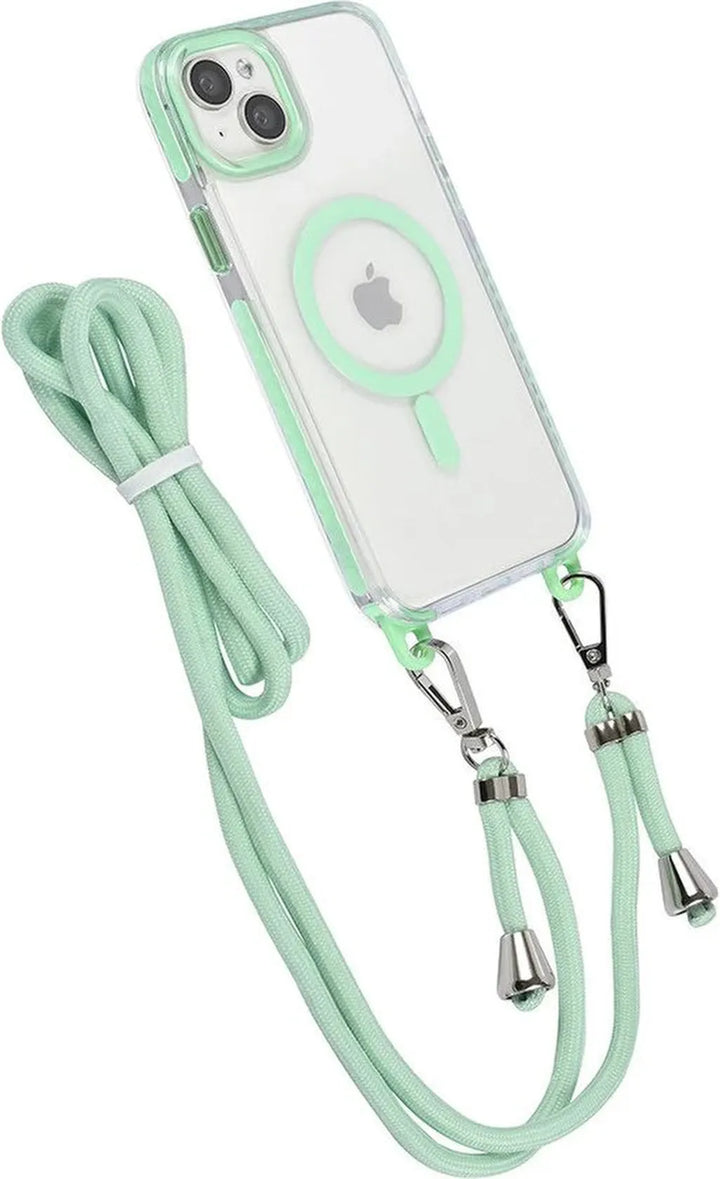 iPhone 14 Plus Hoesjes – MagSafe Backcover – Hoes met Koord – Groen-Ilumina Benelux