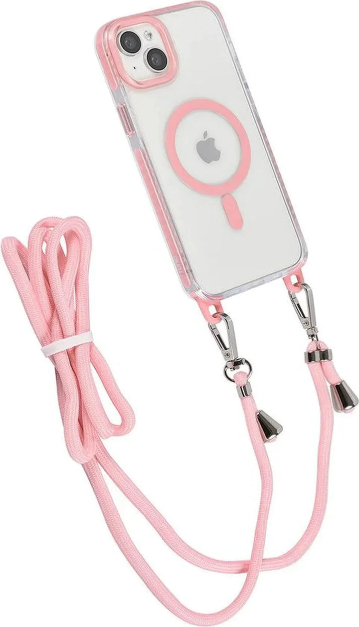 iPhone 14 Plus Hoesjes – MagSafe Backcover – Hoes met Koord – Roze-Ilumina Benelux