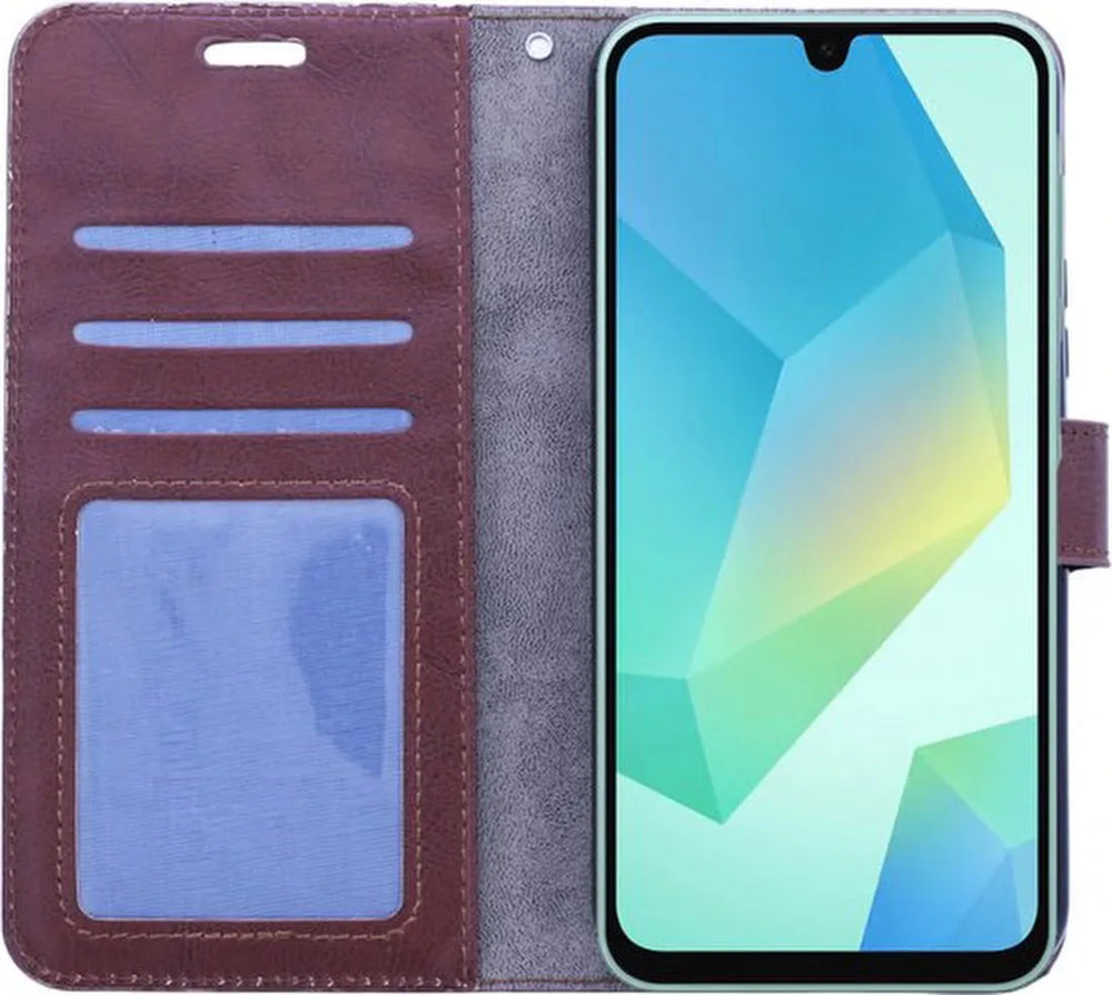Samsung Galaxy A16 Hoesjes – Portemonnee Book Case – Pasjeshouder – Magneetsluiting – Donkerbruin-Ilumina Benelux