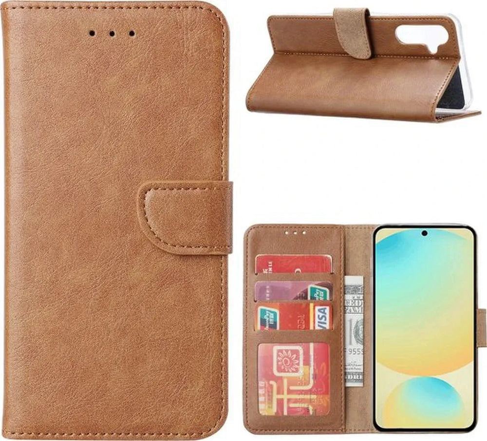 Samsung Galaxy A56 Hoesjes – Portemonnee Book Case – Pasjeshouder – Magneetsluiting – Lichtbruin-Ilumina Benelux