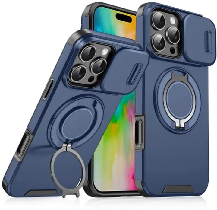 iPhone 16 Pro Max Hoesjes – Backcover – Magnetische Ringhouder – Sliding Lens Camshield – Blauw-Ilumina Benelux