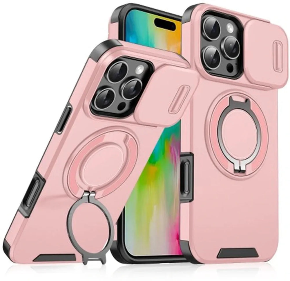 iPhone 16 Pro Max Hoesjes – Backcover – Magnetische Ringhouder – Sliding Lens Camshield – Roze-Ilumina Benelux