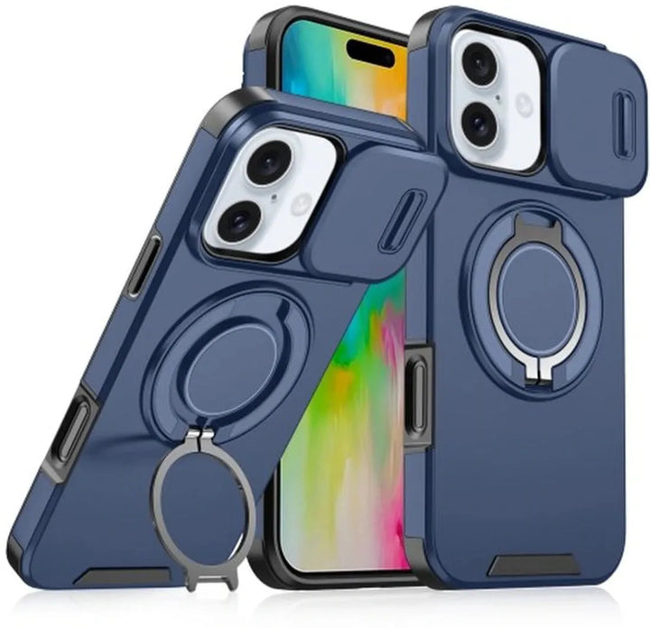 iPhone 16 Hoesjes – Backcover – Magnetische Ringhouder – Sliding Lens Camshield – Blauw-Ilumina Benelux