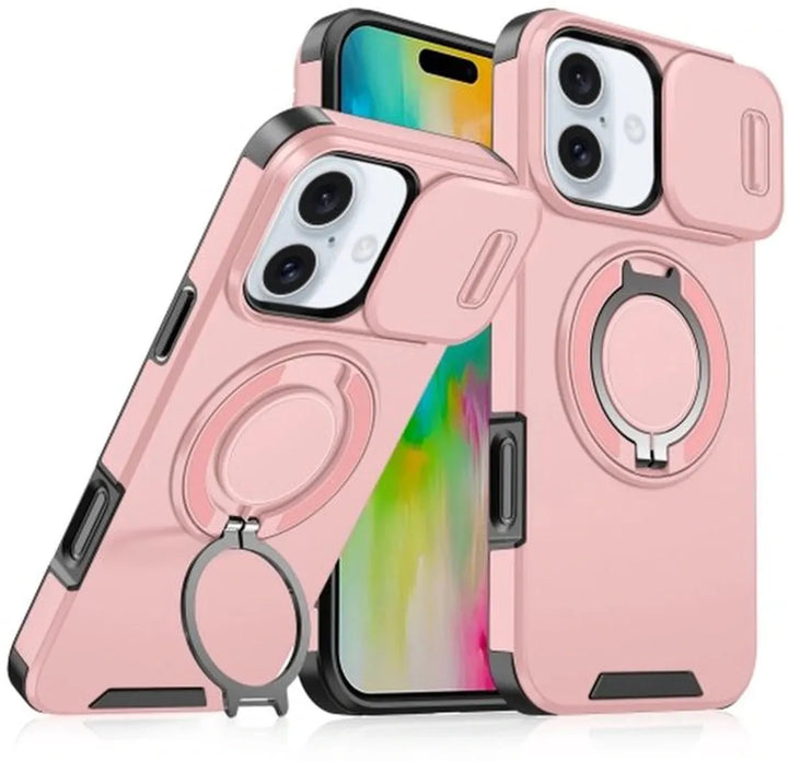 iPhone 16 Hoesjes – Backcover – Magnetische Ringhouder – Sliding Lens Camshield – Roze-Ilumina Benelux