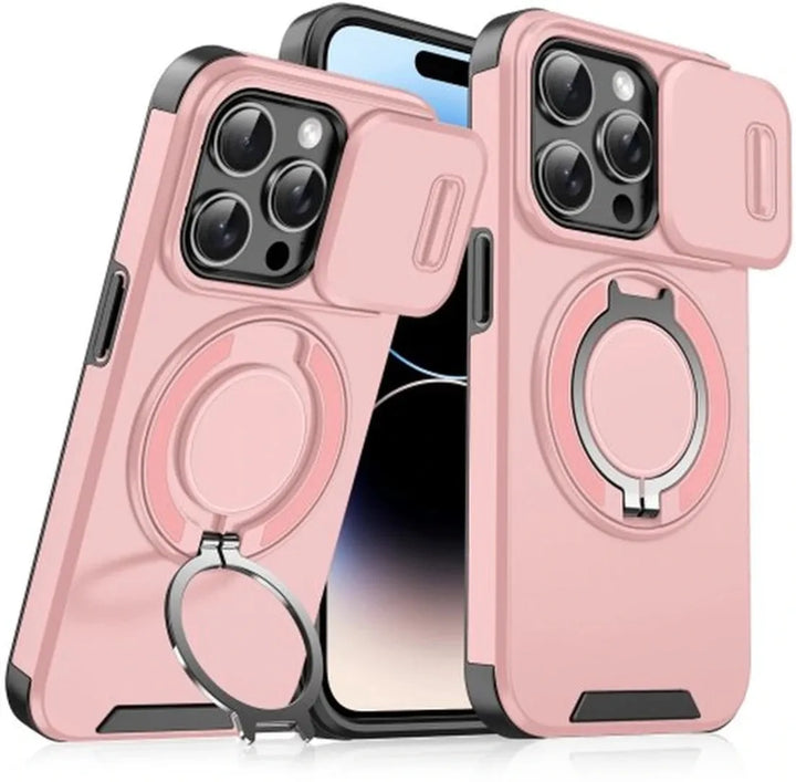 iPhone 14 Pro Max Hoesjes – Backcover – Magnetische Ringhouder – Sliding Lens Camshield – Roze-Ilumina Benelux