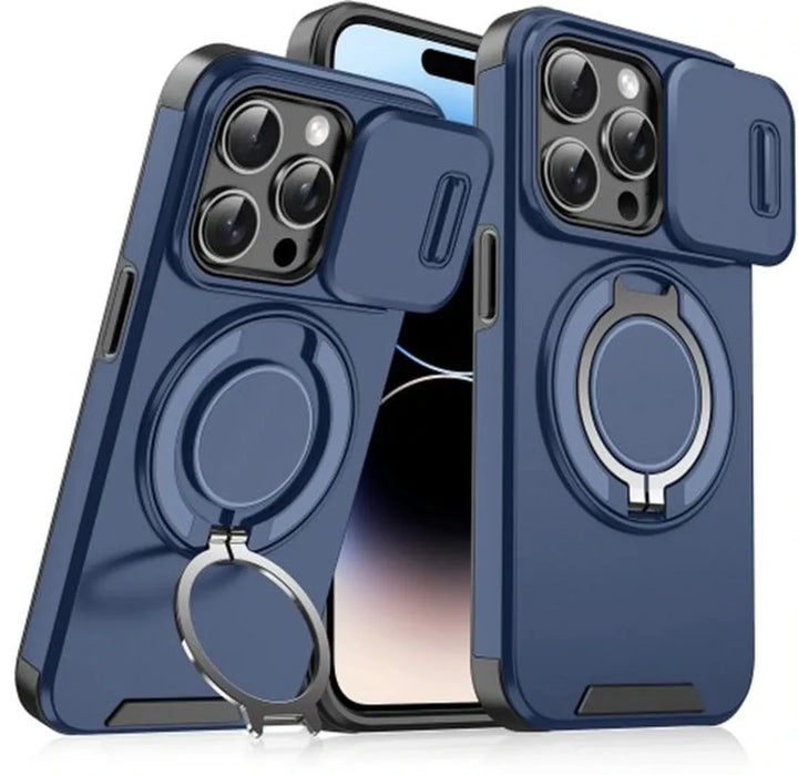 iPhone 14 Pro Hoesjes – Backcover – Magnetische Ringhouder – Sliding Lens Camshield – Blauw-Ilumina Benelux