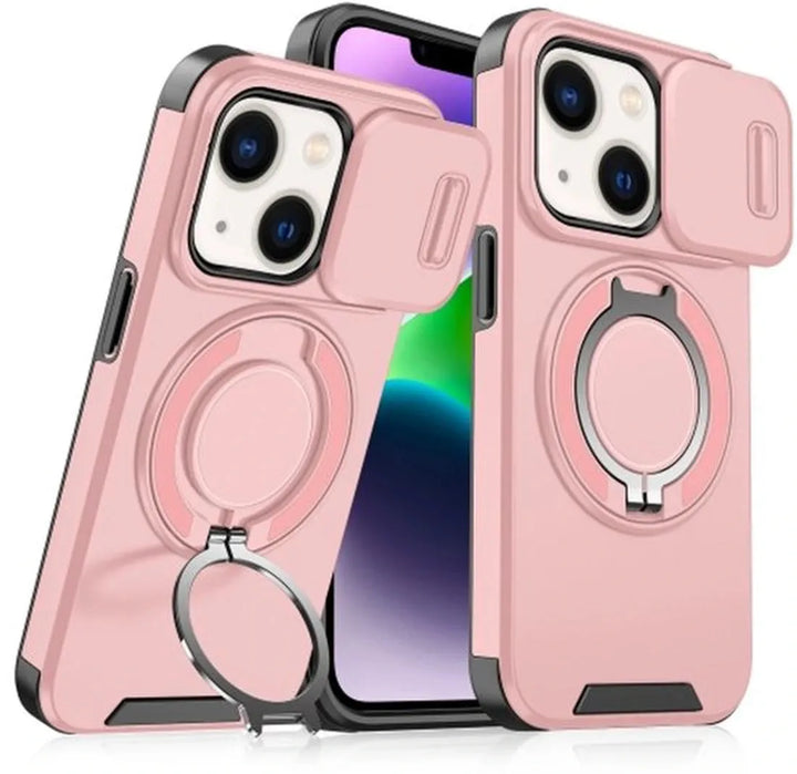 iPhone 14 Hoesjes – Backcover – Magnetische Ringhouder – Sliding Lens Camshield – Roze-Ilumina Benelux