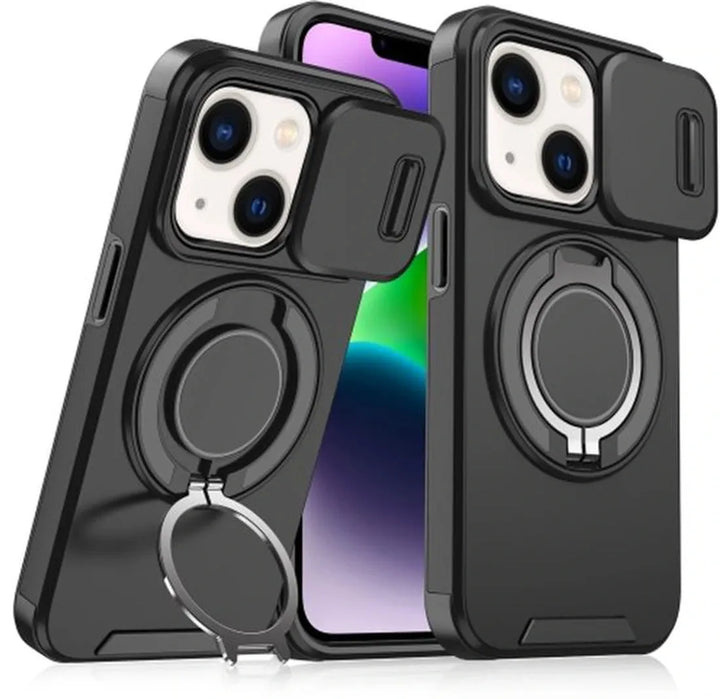 iPhone 14 Plus Hoesjes – Backcover – Magnetische Ringhouder – Sliding Lens Camshield – Zwart-Ilumina Benelux